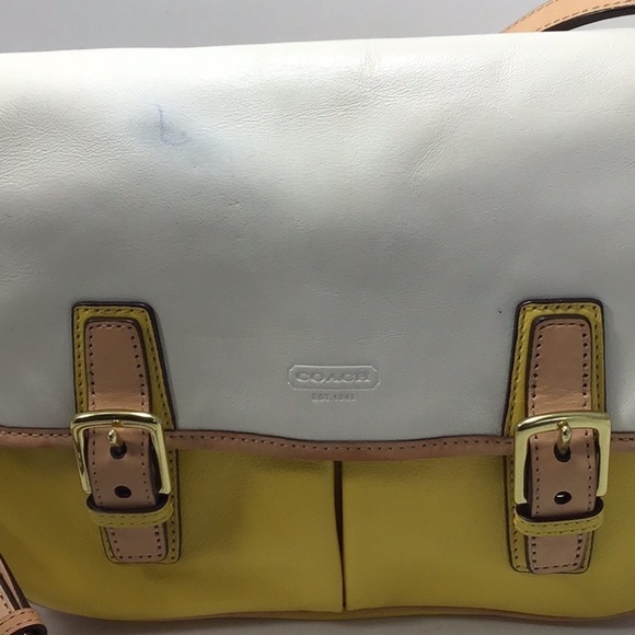 COACH Park Colorblock Yellow and White Leather Crossbody Messenger Bag - Picture 3 of 14